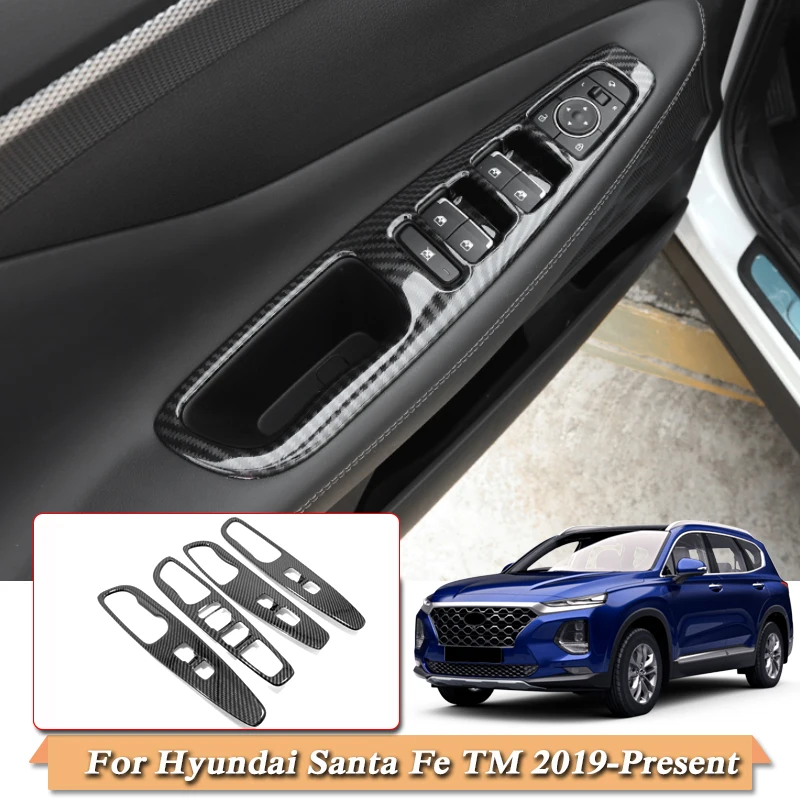 

For Hyundai Santa Fe TM 2019-2020 Car Styling Internal Door Window Lift Switch Sequin Internal Sticker Interior Frame Accessory