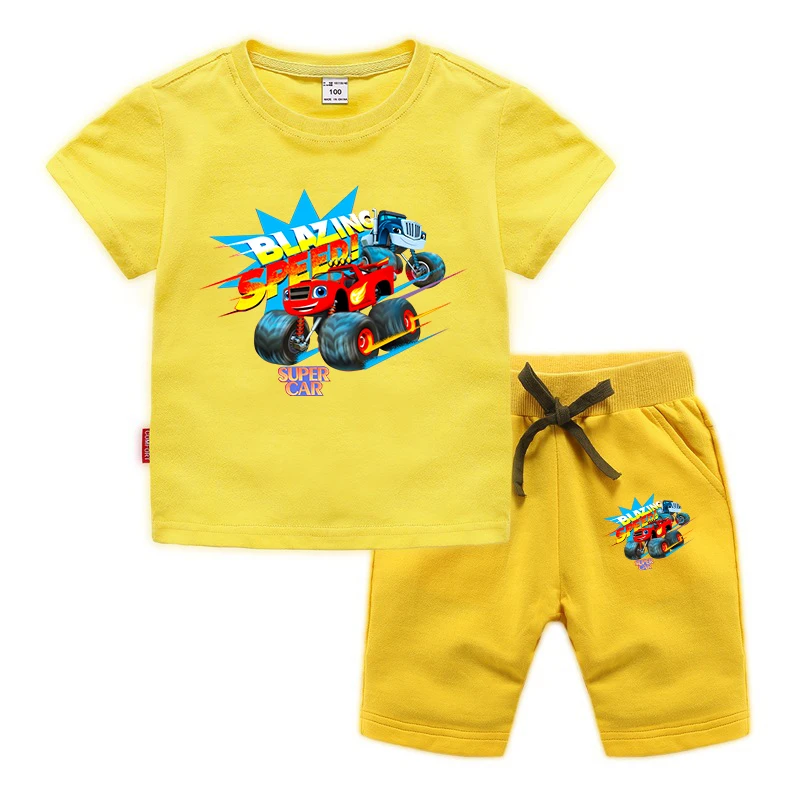 Летние комплекты Monster Machine хлопковая детская одежда для мальчиков футболки и