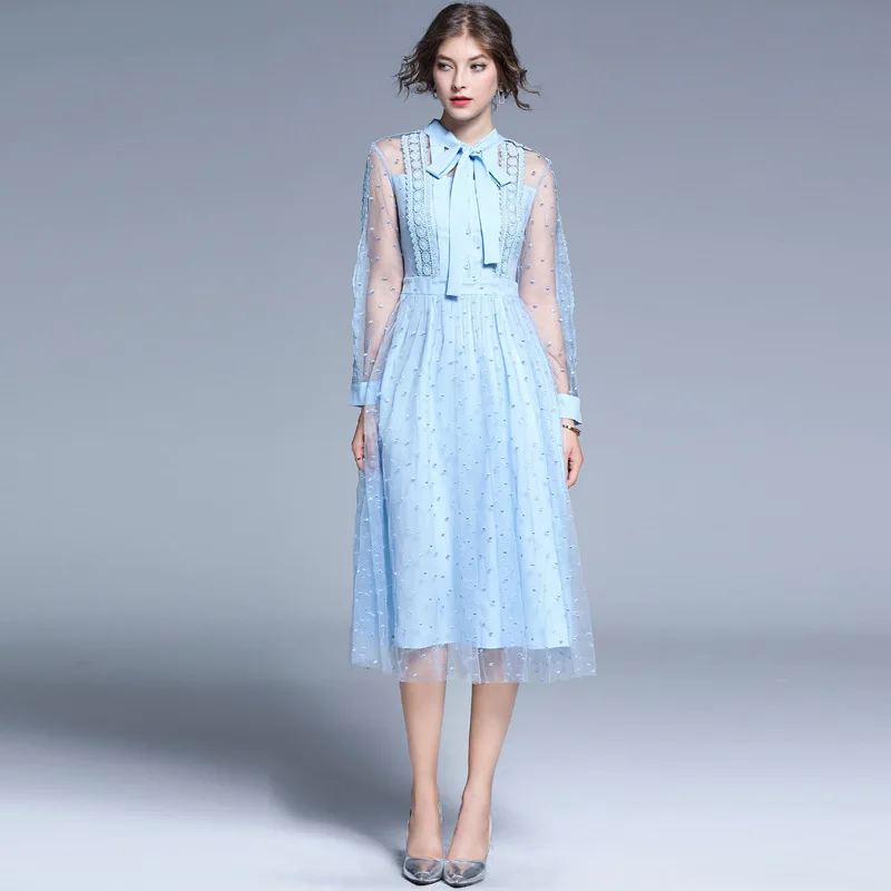 Женское длинное платье с длинным рукавом вышивкой и | Женская одежда