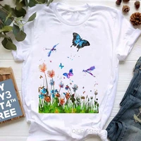 watercolor butterfly flowers print tshirt women aesthetic clothes t shirt femme harajuku shirt summer tops tee shirt female