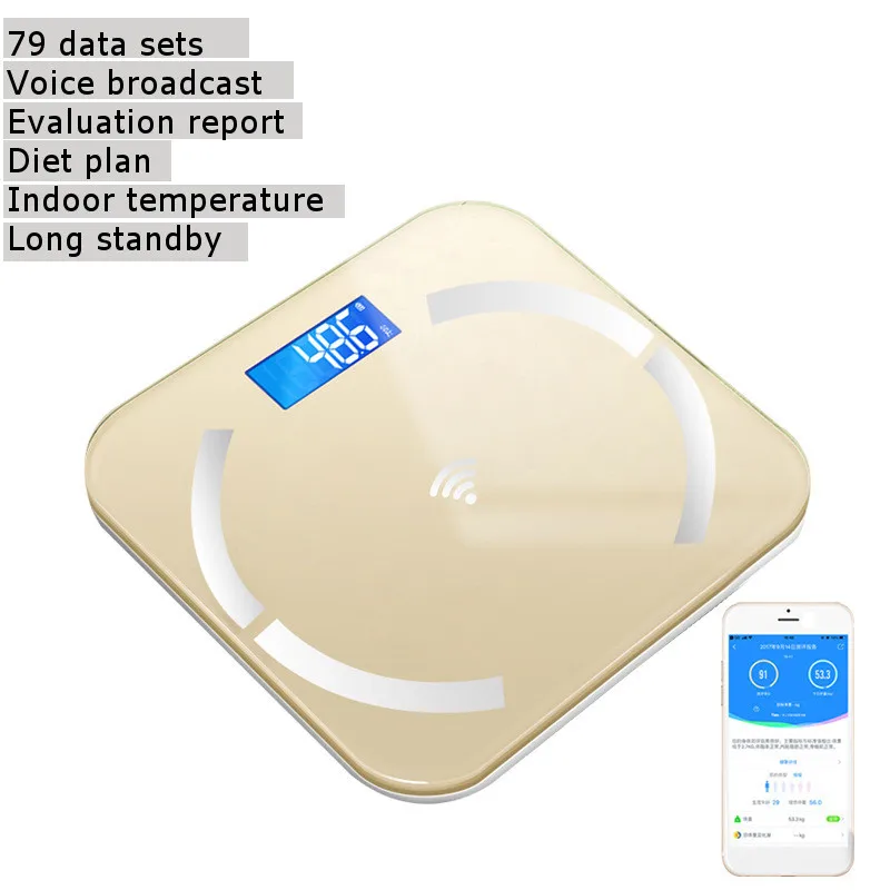 02 Gold Bluetooth весы напольные весы для тела, весы для ванной комнаты, умные весы с подсветкой, электронные весы с определением жира в организме, вода, мышечная масса, BMI - Цвет: 02 Gold