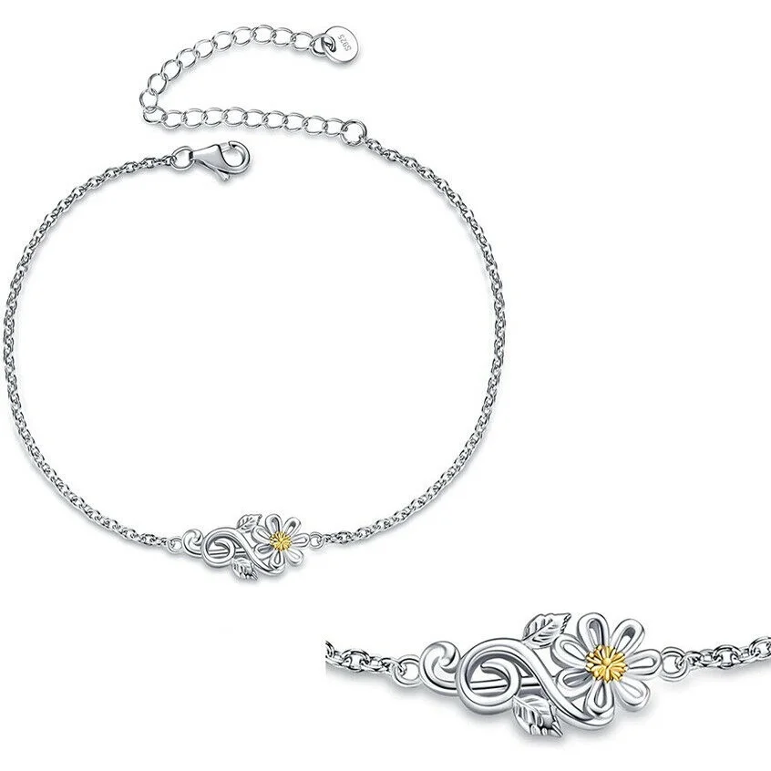 

Womans Fashion Gold Daisy Silver Bracelet Wedding Engagement Jewelry Gift