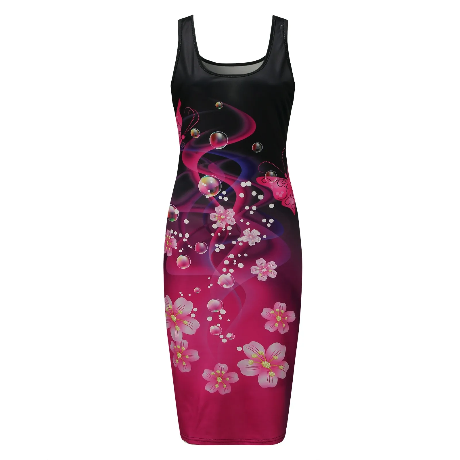 

2021 New Summer Fashion Sunflower Sleeveless Plus Size Dress Sexy Casual Basic Midi Dress Club Bodycon Tight Dresses Women