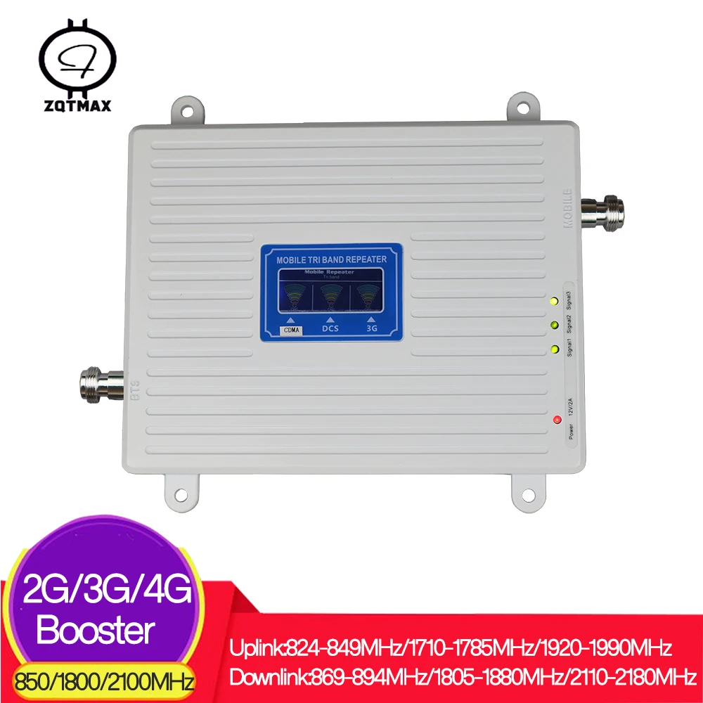 Мобильный усилитель сигнала ZQTMAX 850 1800 2100 трехдиапазонный 2g 3g 4g ретранслятор CDMA WCDMA