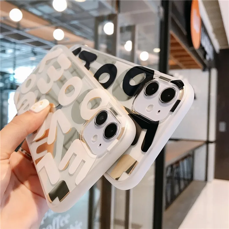 

fashion Clear letter glitter female Phone Cover Case For Iphone X 11 pro Xs Max Xr 10 8 7 Plus SE 4.7 Luxury soft Coque Fundas