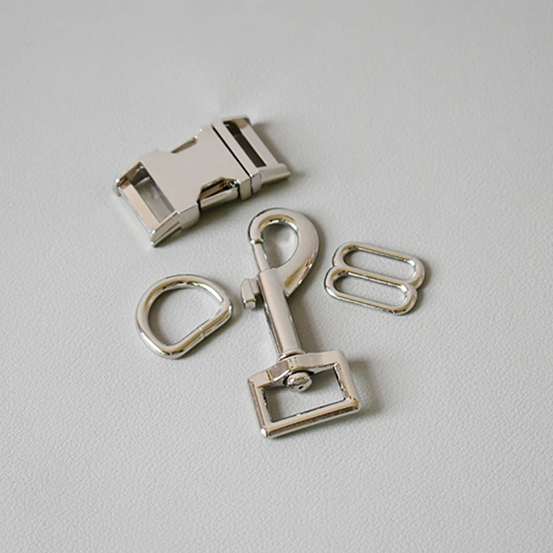 Juego de correas de cintur&oacute;n con anillo en D de Metal, hebilla de Liberaci&oacute;n lateral, gancho de resorte para collar de perro, accesorios de correa, plata, 20mm, 100-1