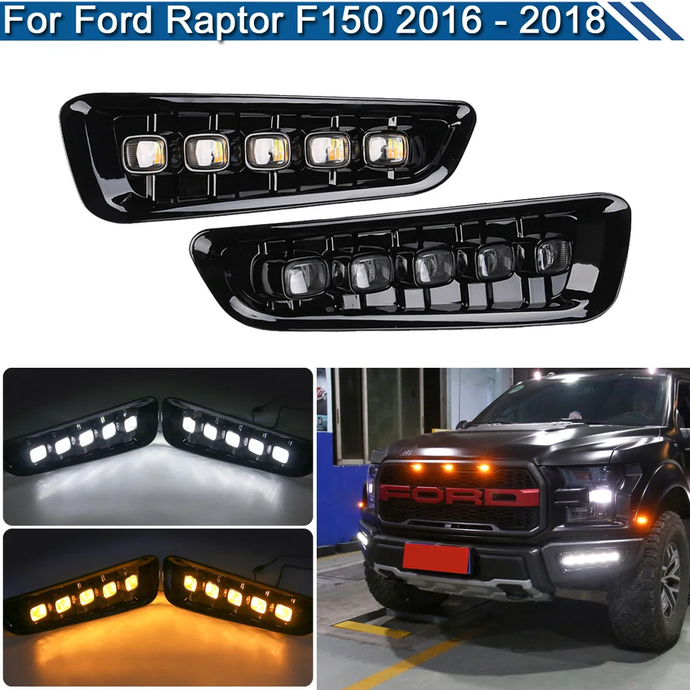 

2Pcs LED Fog Warning Lamp For Ford Raptor F150 F-150 2016 2017 2018 White DRL Daytime Driving Light Turn Signal Lights