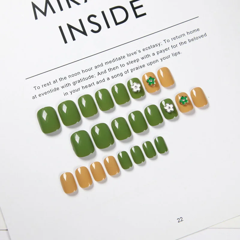 Летние модные зеленые 3D цветы авокадо изогнутые накладные ногти из акрила для