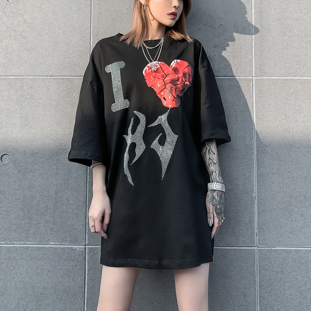 панк одежда punk Готический женский летний топ с принтом дьявола и сердца черная