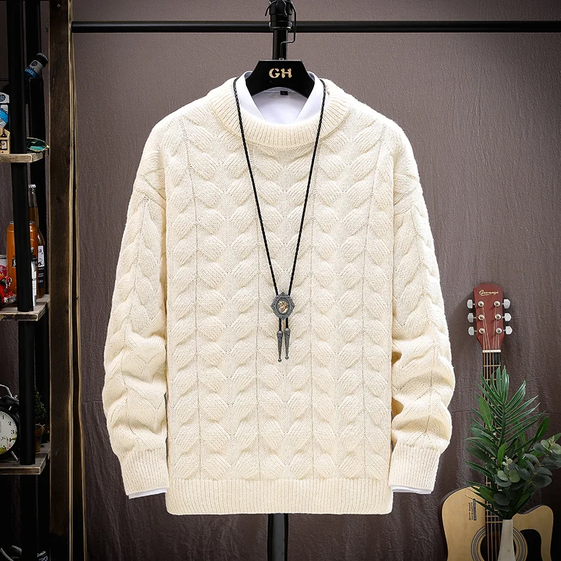 Solid Men O-Neck Casual Thick Warm Sweater 2021 Autumn Color Winter Knit Sweaters Loose Pullover Mens Fashion Knitwear M-3XL