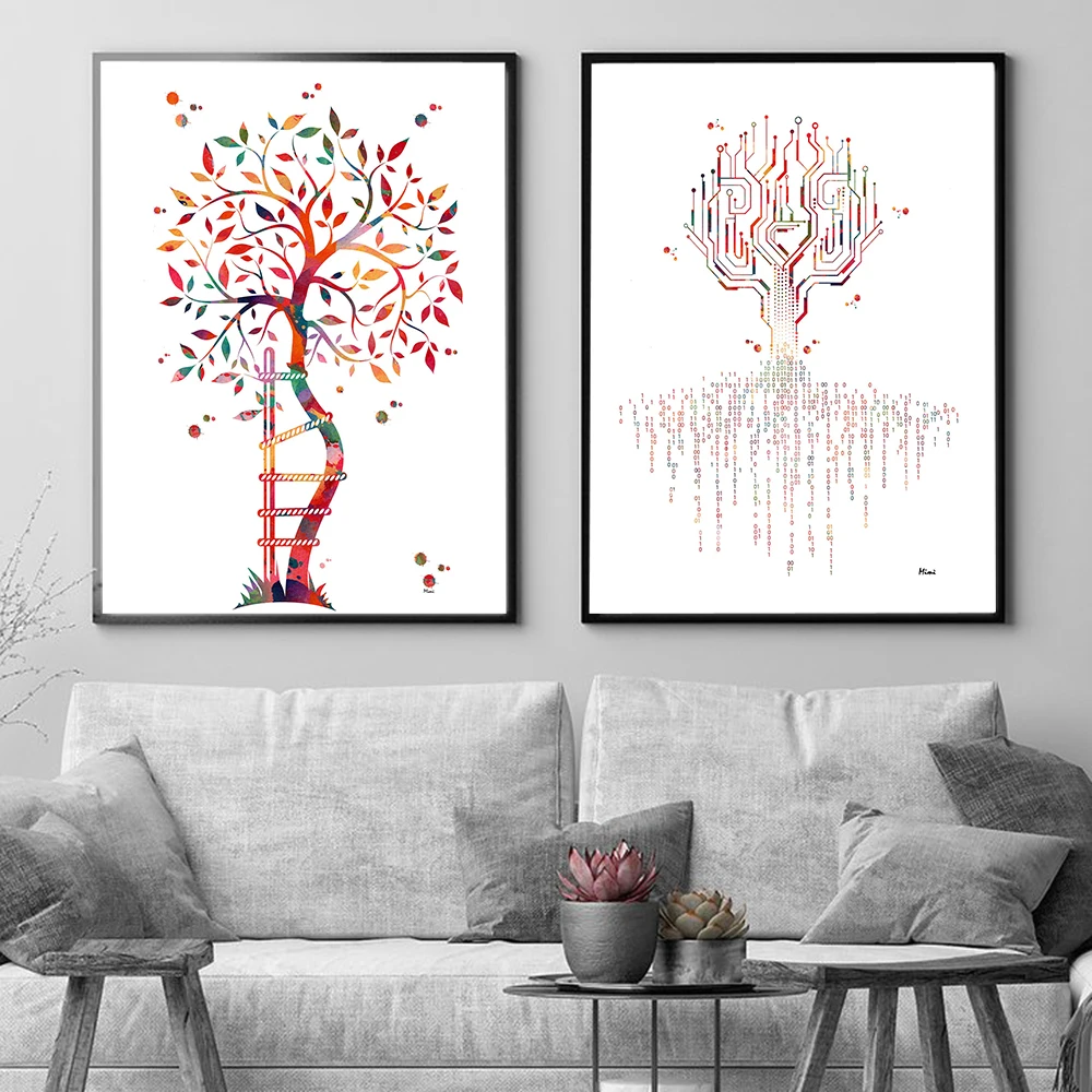 Абстрактное дерево с корнями двоичного кода офисное украшение научное искусство