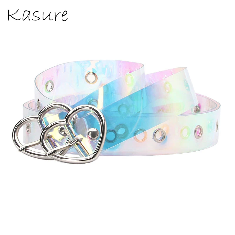 Женский ремень невидимый KASURE широкий голографический прозрачный для джинсов