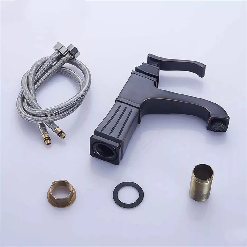 

LIUYUE Basin Faucets Brass Dark Bronze Skirt Pendulum Type Bathroom Low Basin Faucet Deck Mounted Cold Hot Water Sink Mixer Taps