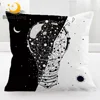 BlessLiving Earth Bulb Cushion Cover Black White Stylish Pillow Cover Constellation Sun and Moon Housse De Coussin 45x45 Decor 1