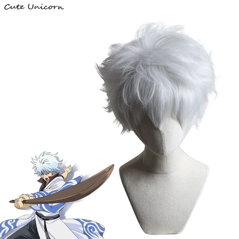 Аниме гинтама гинтоки Саката косплей парик Серебряная Душа короткие Серебристые
