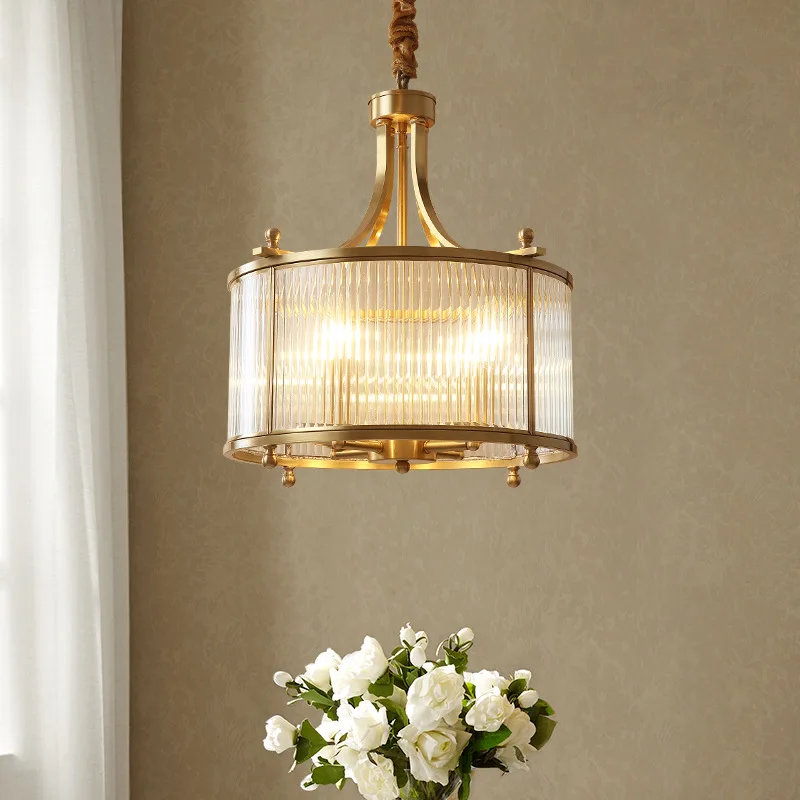 

Nordic Copper Glass Chandelier Lamp European Villa Living Room Lamp Atmosphere Simple Creative Bedroom Dining Pendant Light