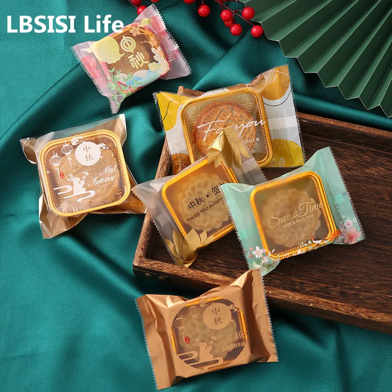 

LBSISI Life 100pcs Mooncake Hot Seal Plastic Bags Packing Handmade Biscuit Egg Yolk Crisp Cookie Bags For Mid-Autumn Festival