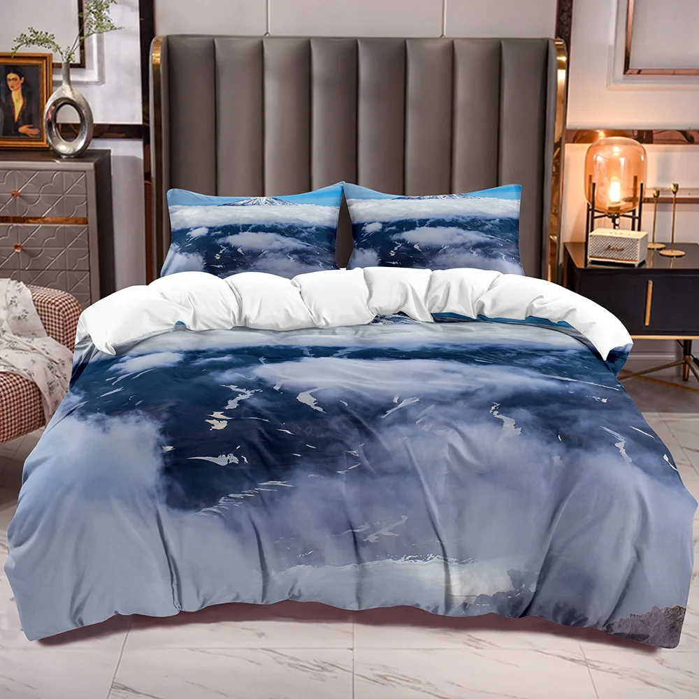 Натуральная тема снег горы пододеяльник с облаком рисунок гор одеяло покрывала