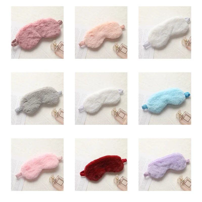 

Women Soft Rabbit Fur Sleeping Mask Warm Winter Eye Cover Cartoon Fluffy Faux Silk Satin Blindfold Sleep Aid Drop Shipping
