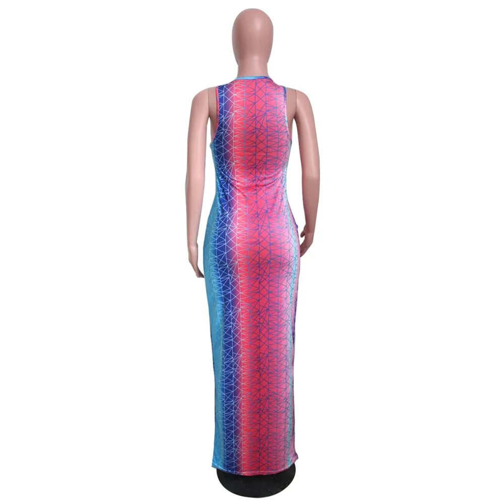 

Vintage Sriped Tank Cocktail Dress Summer Women Sleeveless O Neck Club Party Vestidos Sexy High Waist Slim Fit Pencil Long Dress