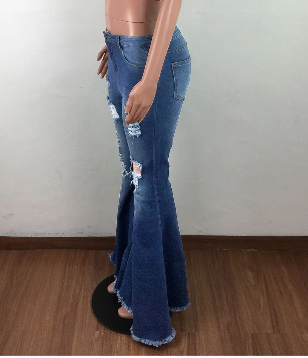 Long Flower Jeans Pants with Holes High Waist Cut Out Ladies Denim Trousers Fashion Sexy Hole Style | Женская одежда