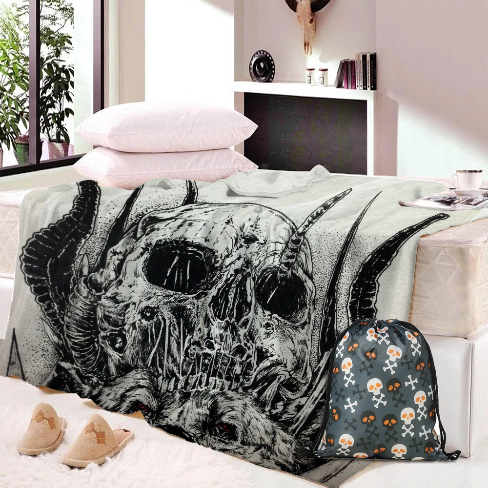 

3D Skull Fleece Blanket Microfiber Plush Sherpa For Kids Throw Blanket Cap Warm Sofa plane Travel Bedding Dropshipping