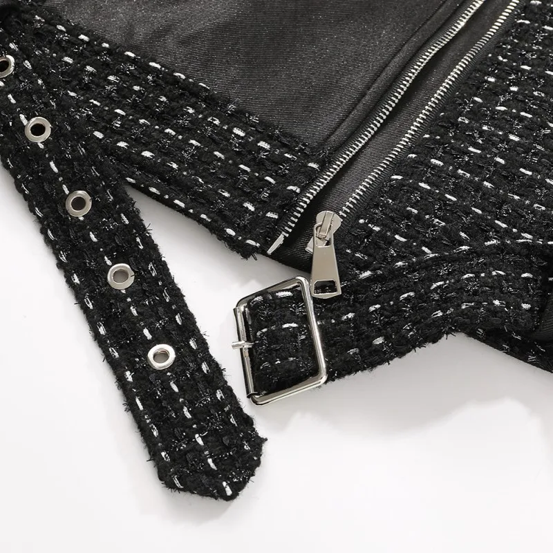 

New Womens Mixed Colors Loose Casual Jackets Office Lady Turn-Down Collar Zippers Pockets Korean Style Fashion Biker Coat