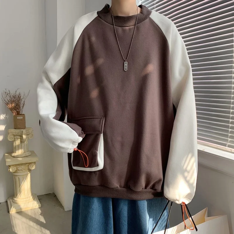 

HOUZHOU Men's Jumpers Brown Crewneck Sweatshirt Male Pullovers Autumn Black Harajuku Japanese Streetwear Korean Fashion Hip Hop
