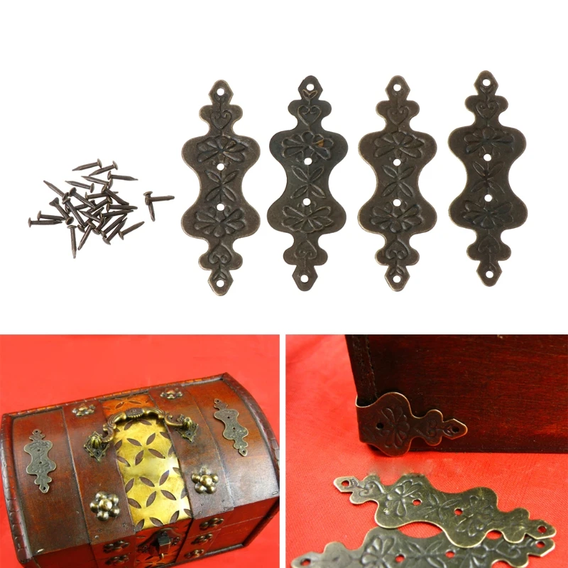 

4Pcs Antique Brass Decorative Jewelry Gift Box Album Feet Leg Corner Protector