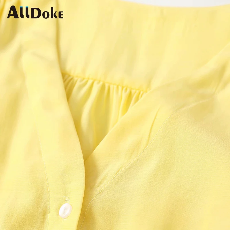 Женская Повседневная Блузка ALLDOKE желтая офисная блузка с v-образным вырезом и