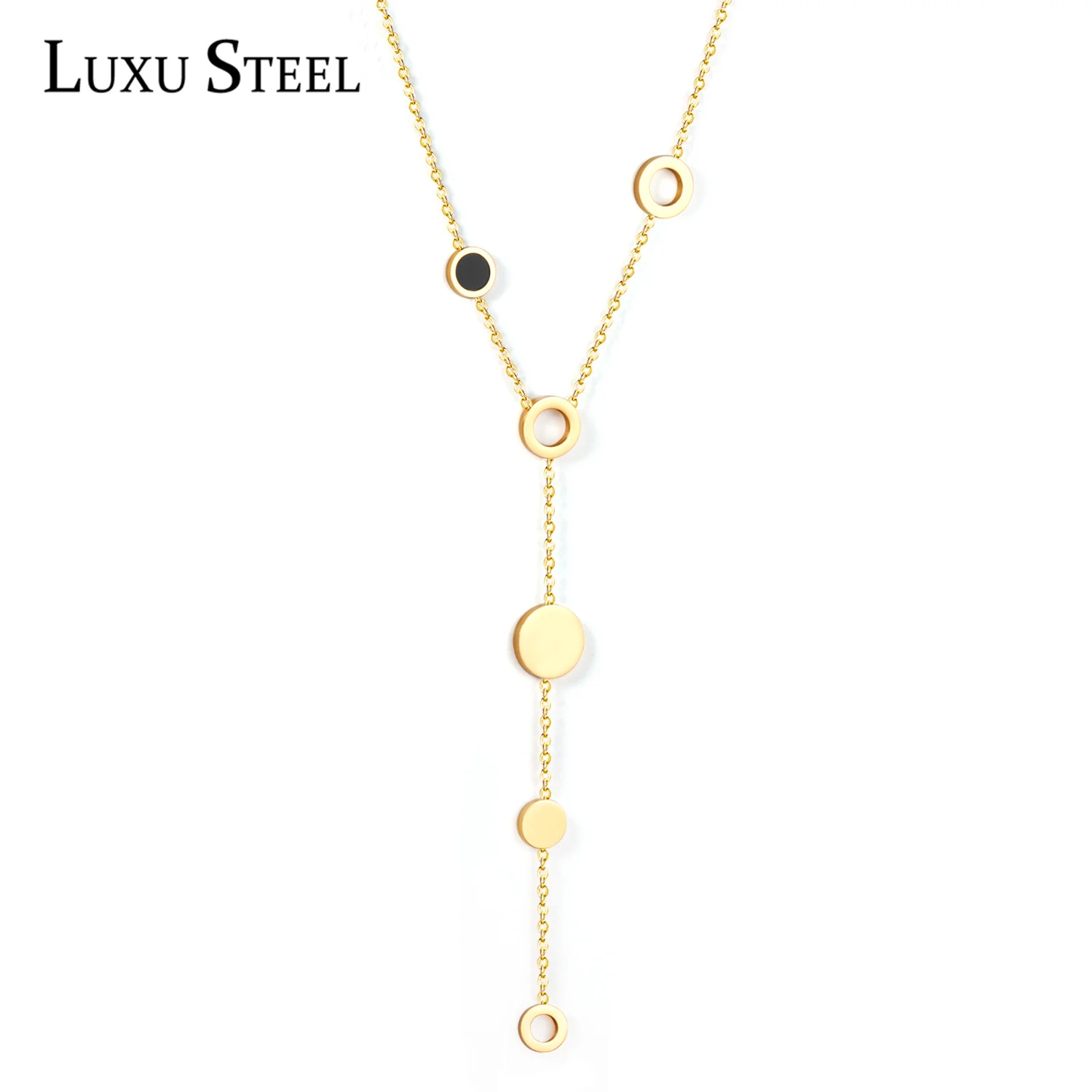 

LUXUSTEEL New Fashion Round Necklace Shell Pendant Necklace Stainless Steel Gold Color Long Chains Necklaces Party