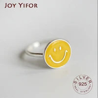 hot new fashion animal 925 sterling silver jewelry yellow smile face creative personality retro adjustable rings birthday gift