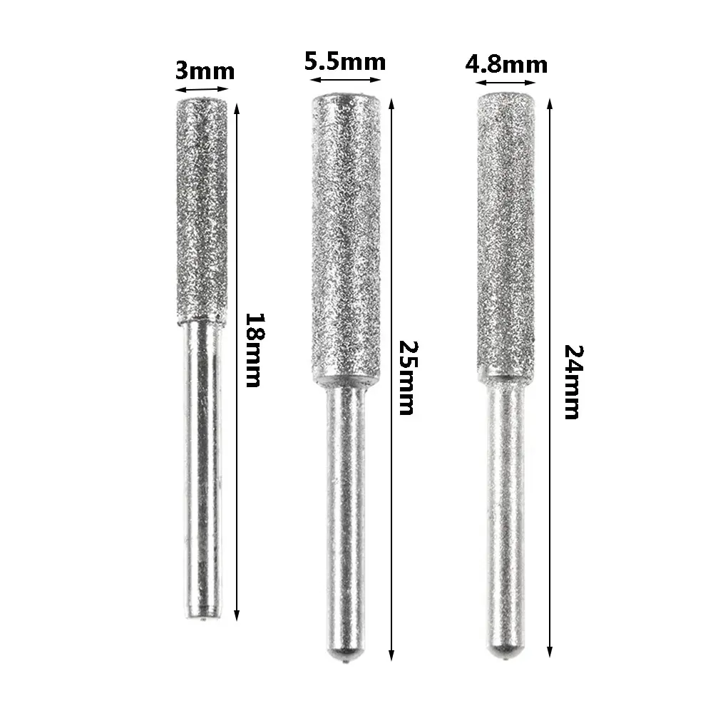 

New 5PCS Diamond Coated Cylindrical Burr 4mm Chainsaw Sharpener Stone File Chain Saw Sharpening Carving Grinding Tools
