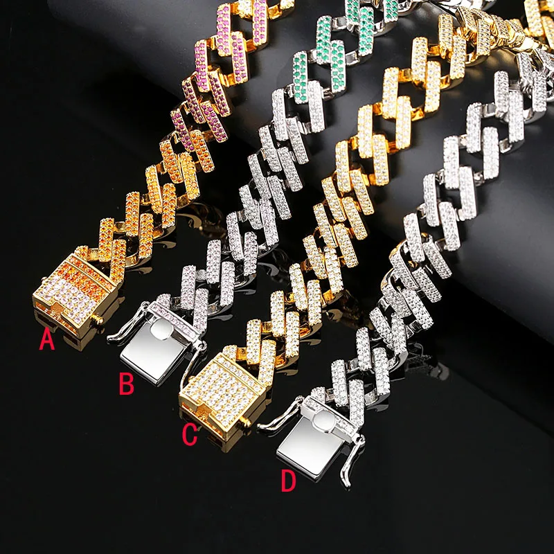 Funmode Luxury Rainbow CZ Cuban Chain Necklace Gold color Iced Out Paved Rhinestones Men Hip Hop  Accessories Jewelry FN232