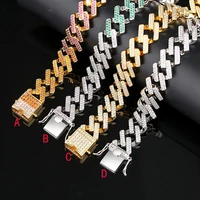 funmode luxury rainbow cz cuban chain necklace gold color iced out paved rhinestones men hip hop accessories jewelry fn232