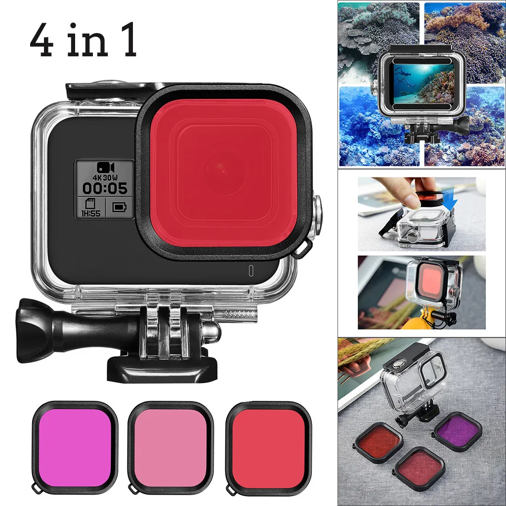 Новый 4 in 1водонепроницаемый чехол для дайвинга 45 м + Filte Go pro 8 Черный Защитный с 3