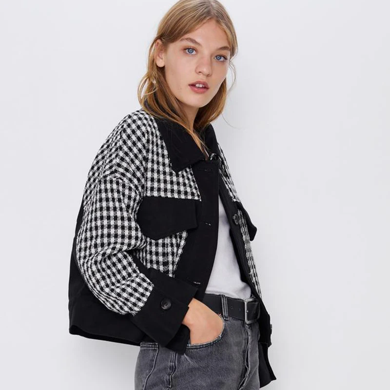 

2019 New Splice Female Jacket Turndown Collar Loose Women Coat European Clamshell Design Ladies' Jacket