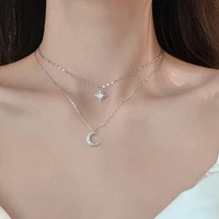 delysia king star moon double layer necklace womens light luxury niche design sense overlapping clavicle chain 2021 new