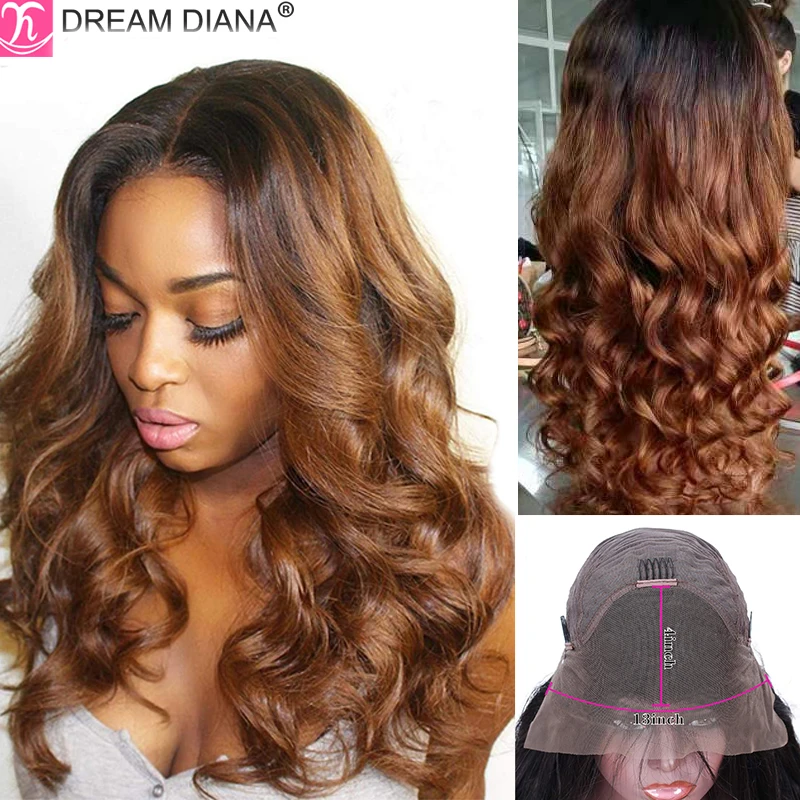 

DreamDiana Brazilian Ocean Wave Frontal Lace Wigs 150 Density Guleless Remy Ombre Wavy 13x4 Lace Front Wig 100% Human Hair Wigs