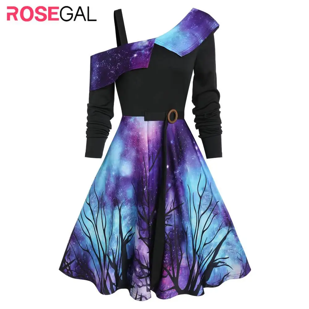 ROSEGAL платье на Хэллоуин звездное небо асимметричное женское длинные рукава