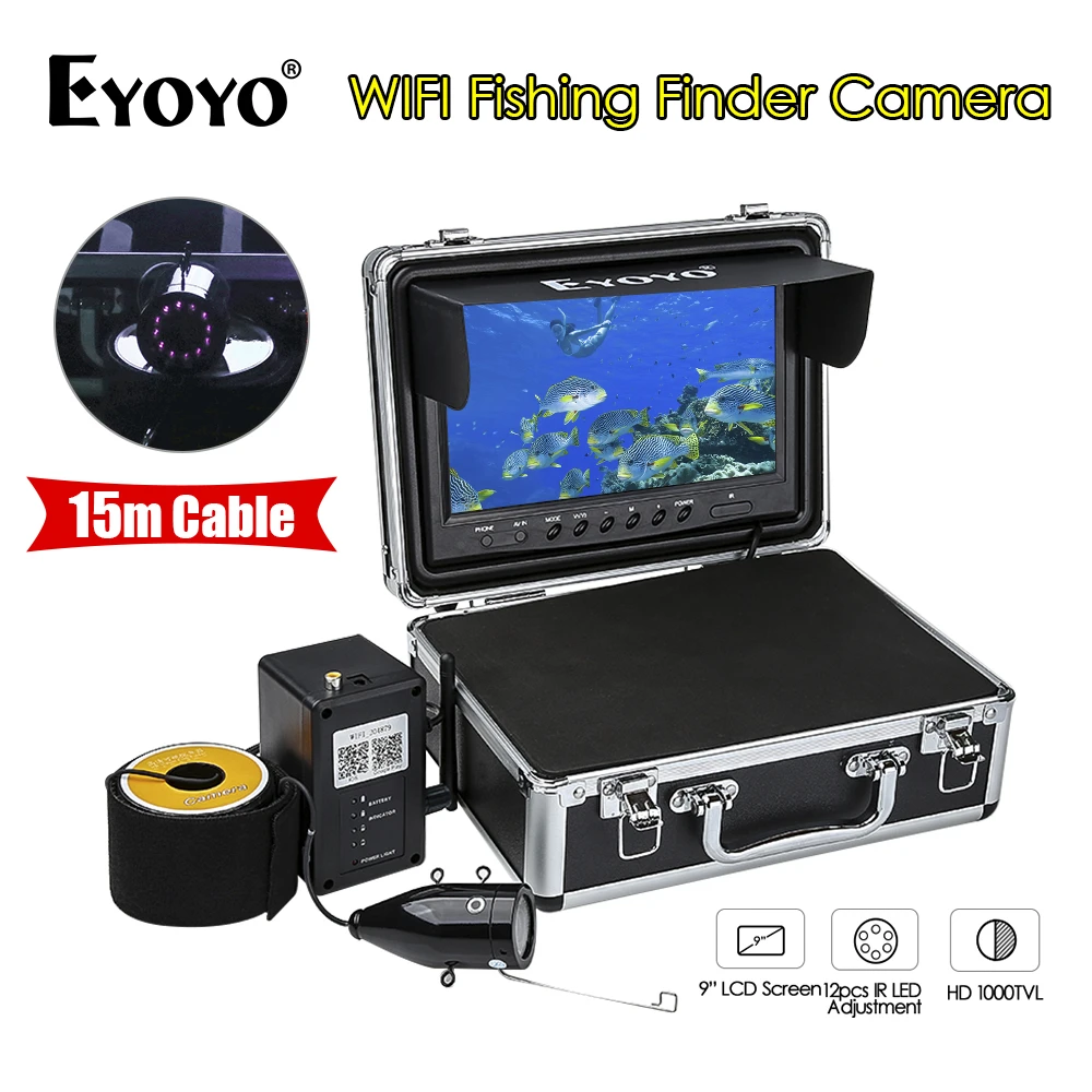 Беспроводная подводная рыболовная камера Eyoyo HD Wi-Fi 9 &quot15 м для IOS и Android с