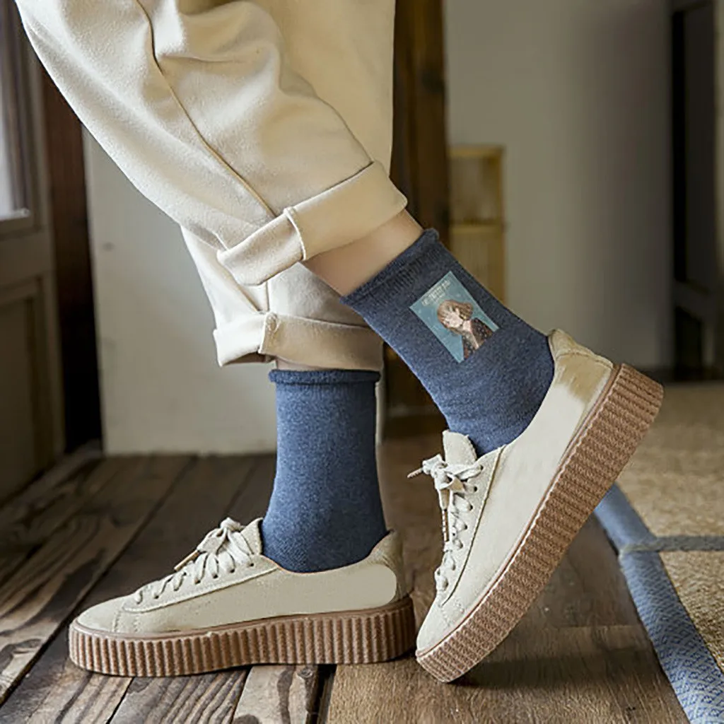 1 пара модных свернутых теплых носков женские носки с мультяшным принтом