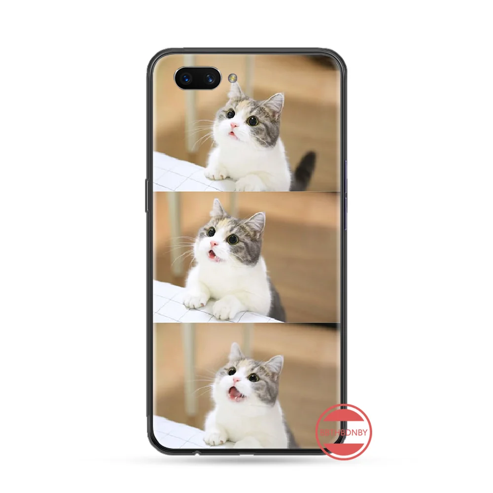 Единорог кошка чехол черный мягкий для телефона из ТПУ OPPO F9 K1 A77 F3 RENO F11 A5 A9 2020 A73S R15