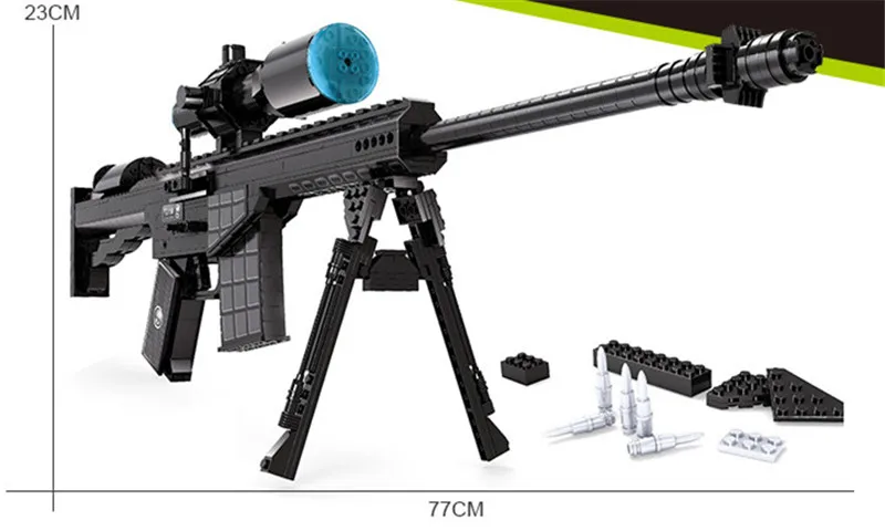 

527Pcs Military SWAT Police Sniper Rifle M107 Gun Weapon 1:1 Model Building Blocks Set Guns Brinquedos Kit Kids Educational Toys