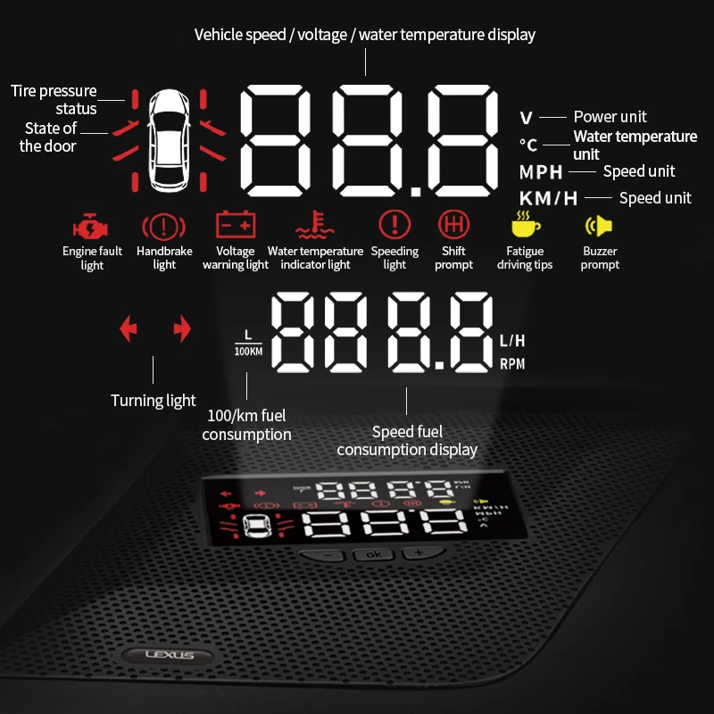 

HUD head up display for CRV use left hand drive Auto Overspeed Warning System Voltage Alarm OBD2