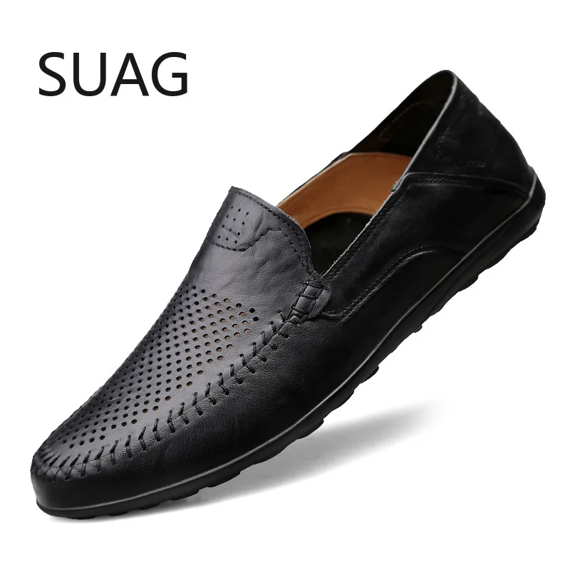 

Genuine Leather Men Shoes Casual Luxury Brand Formal Mens Loafers Moccasins Black Breathable Slip on Male Boat Shoes Plus Size