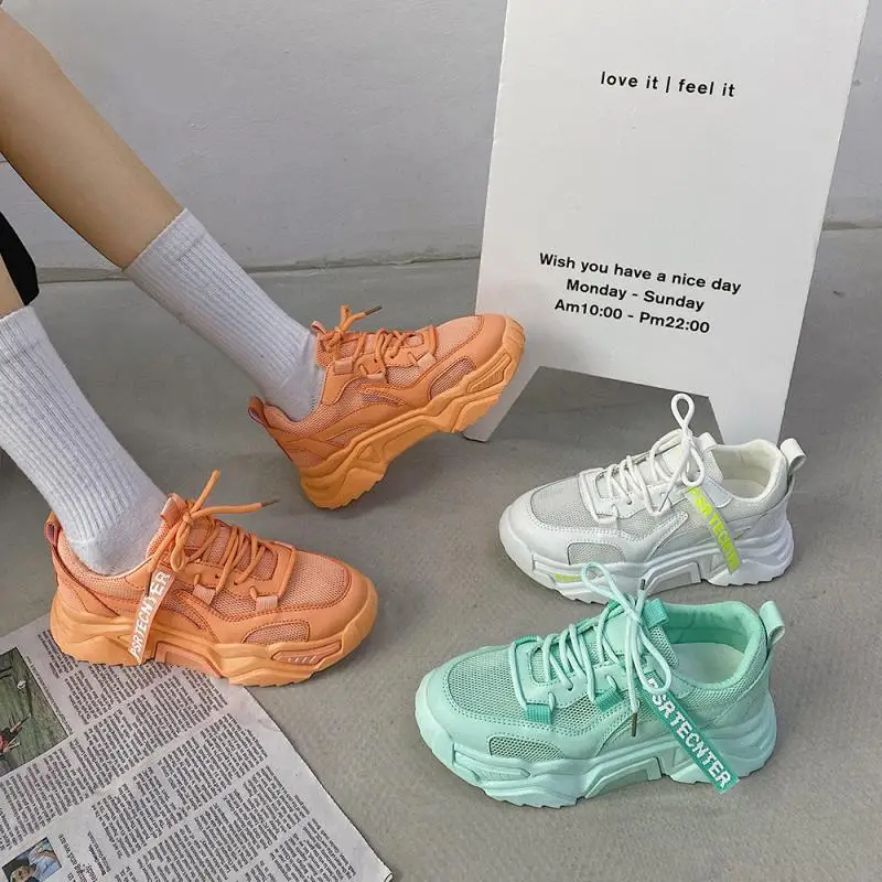 

Повседневные женские кроссовки SWYIVY Chaussure, сетчатые однотонные туфли на платформе, женские летние белые кроссовки 2020, женская модная обувь