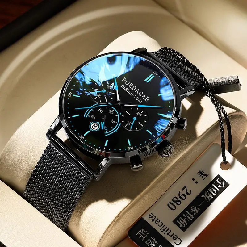 

[Super Function] Ultra-Thin Waterproof Timing Luminous Strip Calendar Men's Watch Student Korean Style Cool