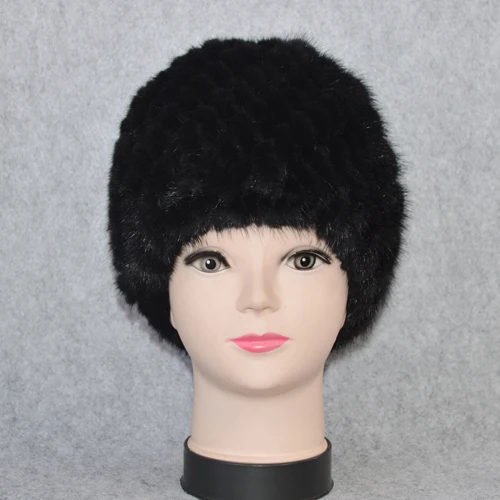 Cotton Lining Winter Lovely Real Mink Fur Hat Women Good Elastic Knitted Real Natural Mink Fur Beanies Caps Real Mink Fur Cap - Цвет: black