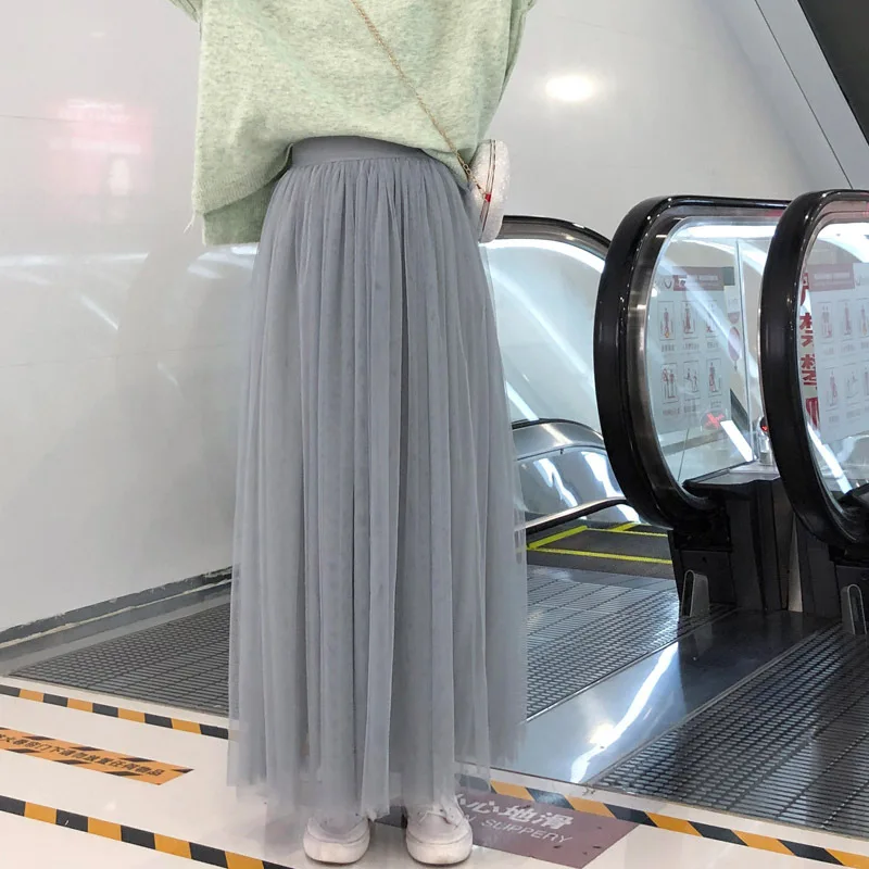 

Long Tulle Skirts Womens 2020 Summer High Waist Mesh Tutu Pleated Skirt Women Black White Gray Maxi Skirt Jupe Tulle Femme